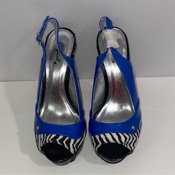 Qupid Women's 7 Blue & Zebra Pattern Heels - Picture 1 of 8